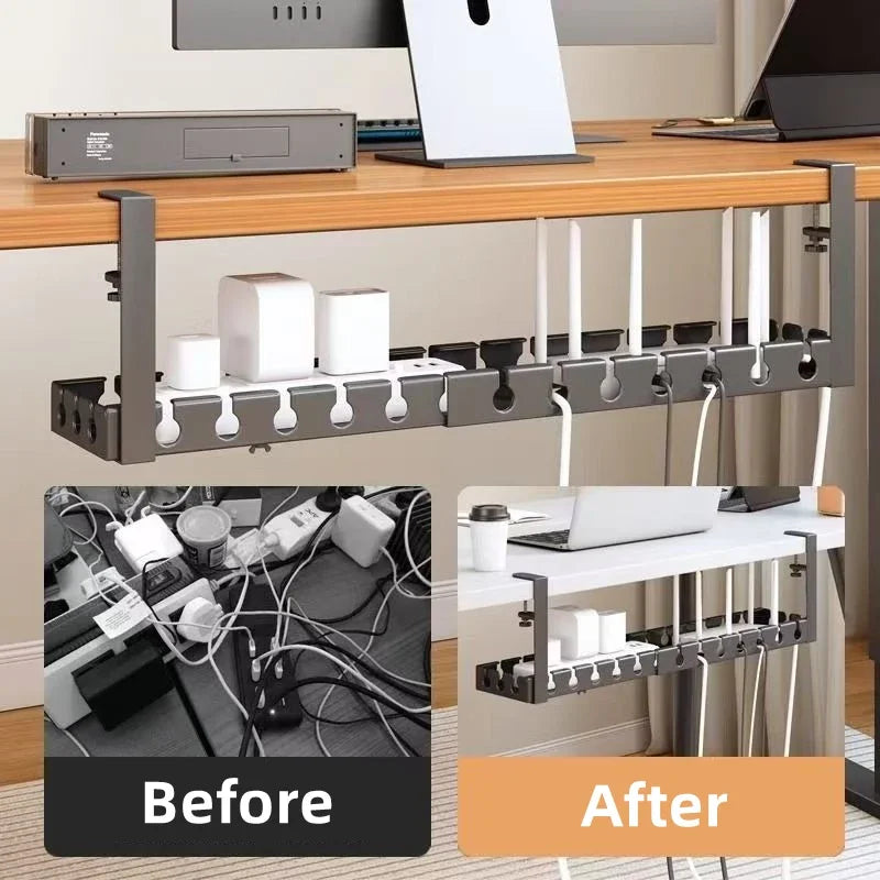 Retractable Clamp On No Drill Under Desk Cable Tray Retractable Metal Wire Organizer Power Strip Storage