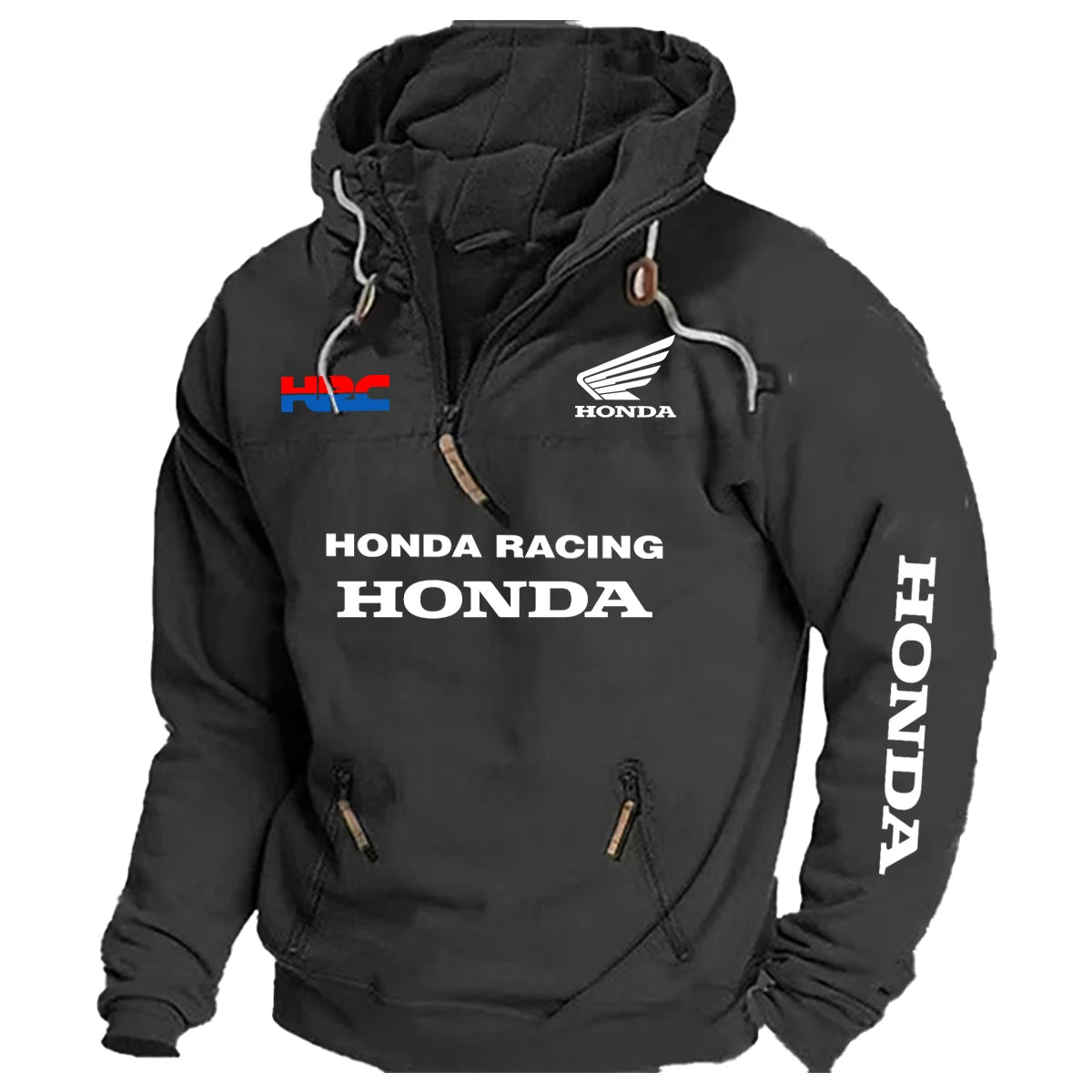 2026 Men's Honda Motorcycle Hoodie with European Sporty Style Zipper Sleeve Pocket Loose Casual Sweater with Shoulders Hoodie