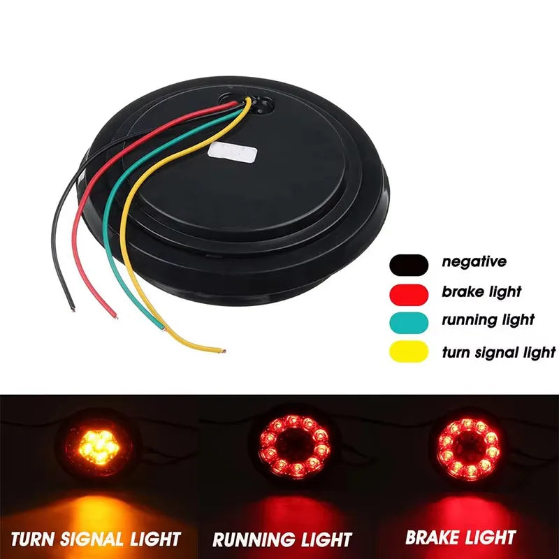 12V-24V truck round LED warning light wiring anti-collision light trailer brake light two-color 16 lights multi-form