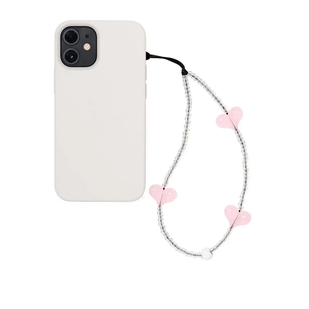 KKBEAD Kpop Black Matte Beads Phone Charm Pink Heart Strap Jewelry Korean Stars Phone Chains Lanyard Cellphone Accessories