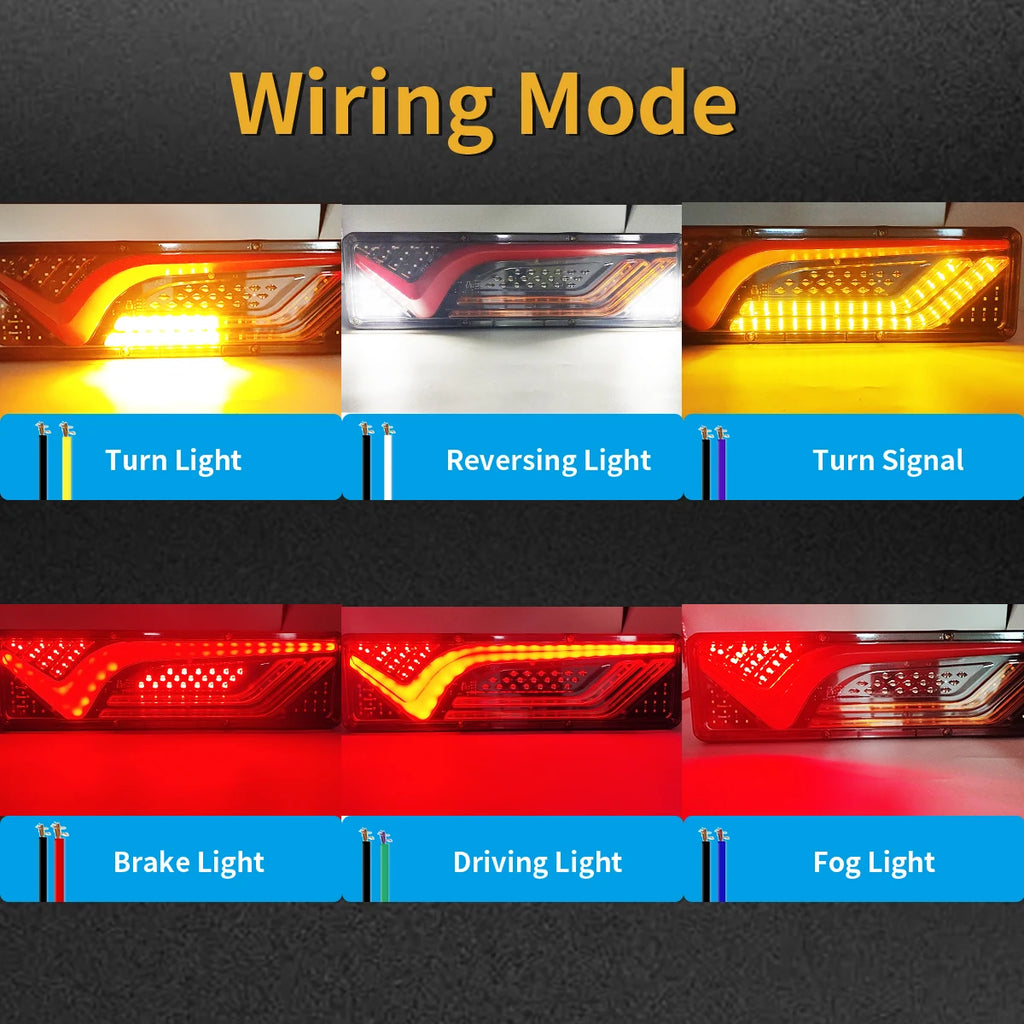 12V 24V 46CM Multifunctional LED Truck Car Tail Rear Lamp w/ Turn Signals Fog Stop Parking Reverse Driving License Plate Lights