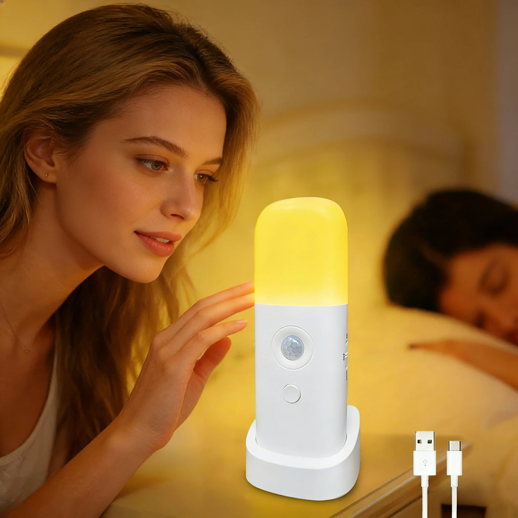 Motion Sensor Night Light Indoor USB Rechargeable Dimmable LED Light Portable Motion Activated Night Lamp for Kids Room Bedroom