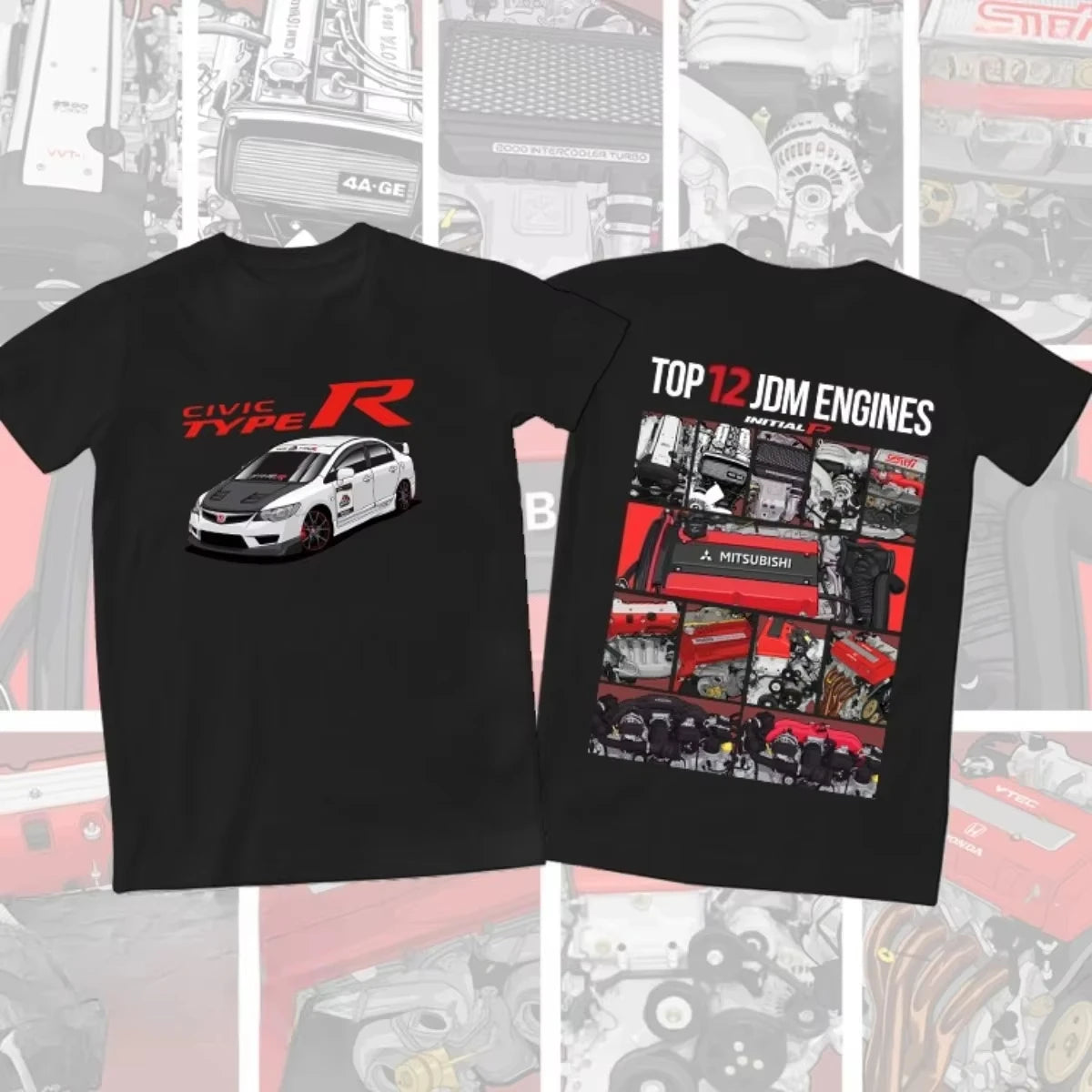 Honda Civic FD2 sports car K20 engine fit car JDM racing T-shirt short-sleeved pure cotton cultural shirt customization
