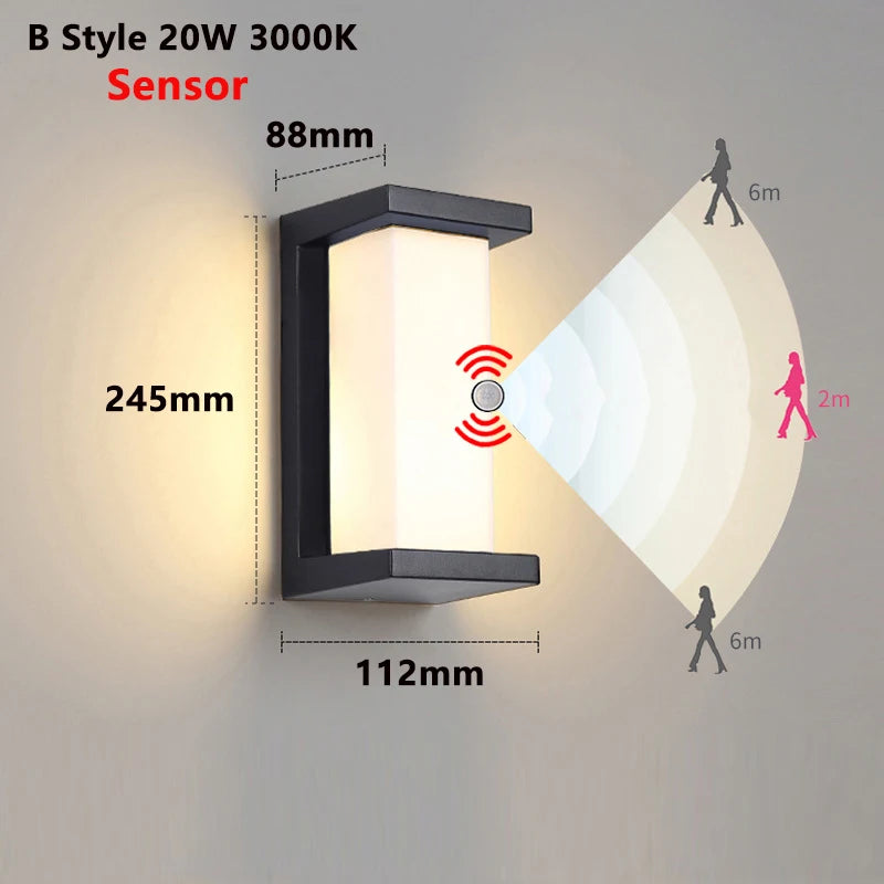 LED Outdoor Lights Waterproof IP65 Motion Sensor Light Wall Light AC85-265V Porch Lights Balcony Garden Lights Outdoor Wall Lamp