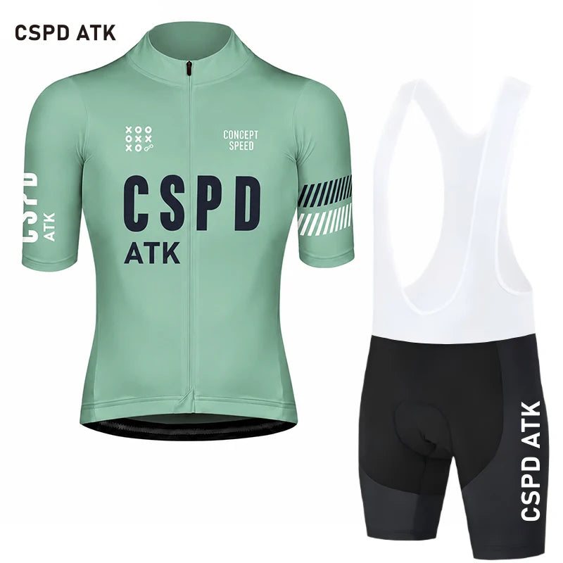 CSPD ATK men's cycling sportswear set summer lightweight cycling jersey sponge cushion cycling bib MTB cycling suit