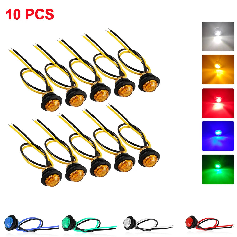10pcs 24V 3 / 4 Inch Led Truck Side Marker Light Round Turn Light for Truck RV Car Bus Trailer Caravan Boat