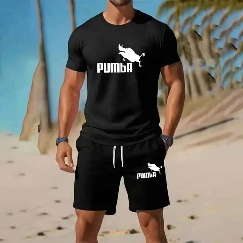 European size Men's Tracksuit 2 Piece O-neck Short Sleeve Shirt Shorts Set Men's Run Tee Suit Man Clothing Summer T-shirt