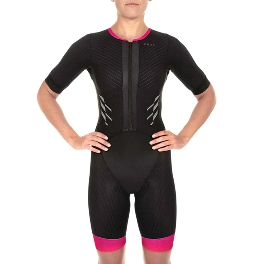 ROKA Summer Short Sleeve Cycling Jersey Skinsuit Feminina Bike Team Riding Speedsuit Jumpsuit Triathlon Trisuit Roupa Ciclismo