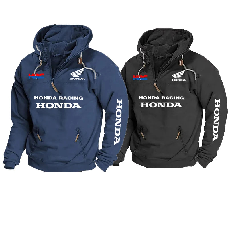 2026 Men's Honda Motorcycle Hoodie with European Sporty Style Zipper Sleeve Pocket Loose Casual Sweater with Shoulders Hoodie