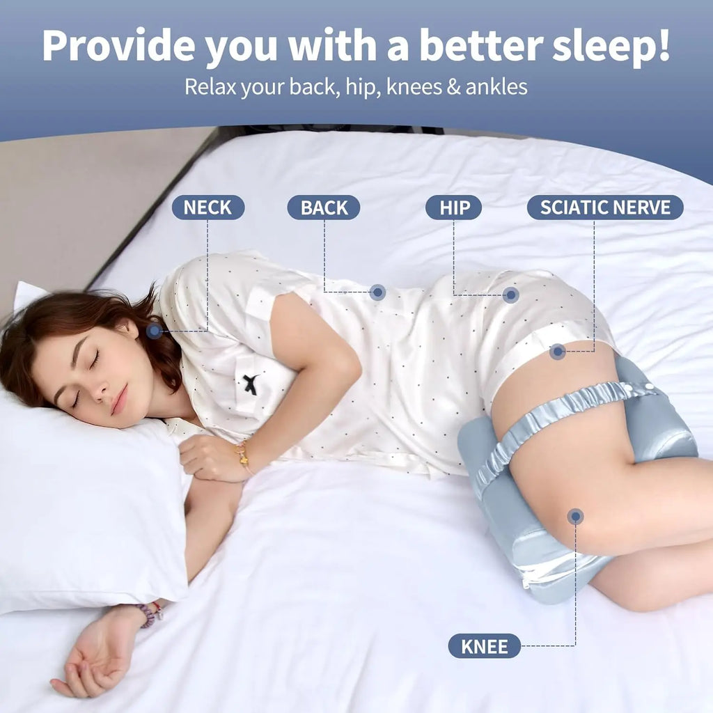 Side Sleeper Knee Pillow with Satin Cover, Adjustable Design Relieves Hip Back Pain & Supports Spine Alignment