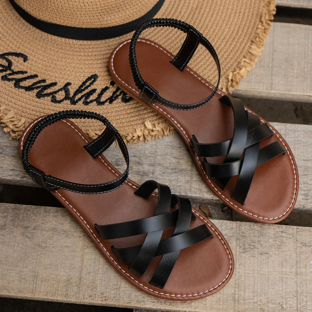 Shoes for Women 2026 Summer New Women Flat Sandals Bottom Roman Strap Sandals with Non Slip Rubber Soles Ladies Daily Sandalia