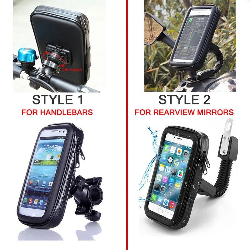 Separate Accessories! Universal Bicycle Motorcycle Phone Holder Waterproof Zipper Pocket Cellphone Handlebar Mount (Not a set)