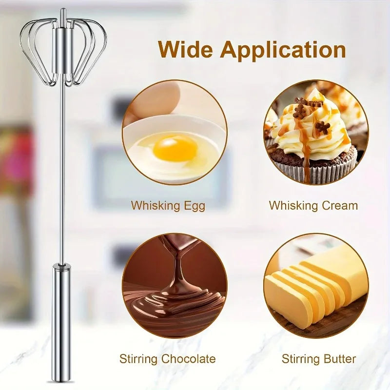 1pc Stainless Steel Egg Beater Semi-Automatic Hand Push Whisk Durable Kitchen Tool for Baking Cream Mixing  Effortless  Design