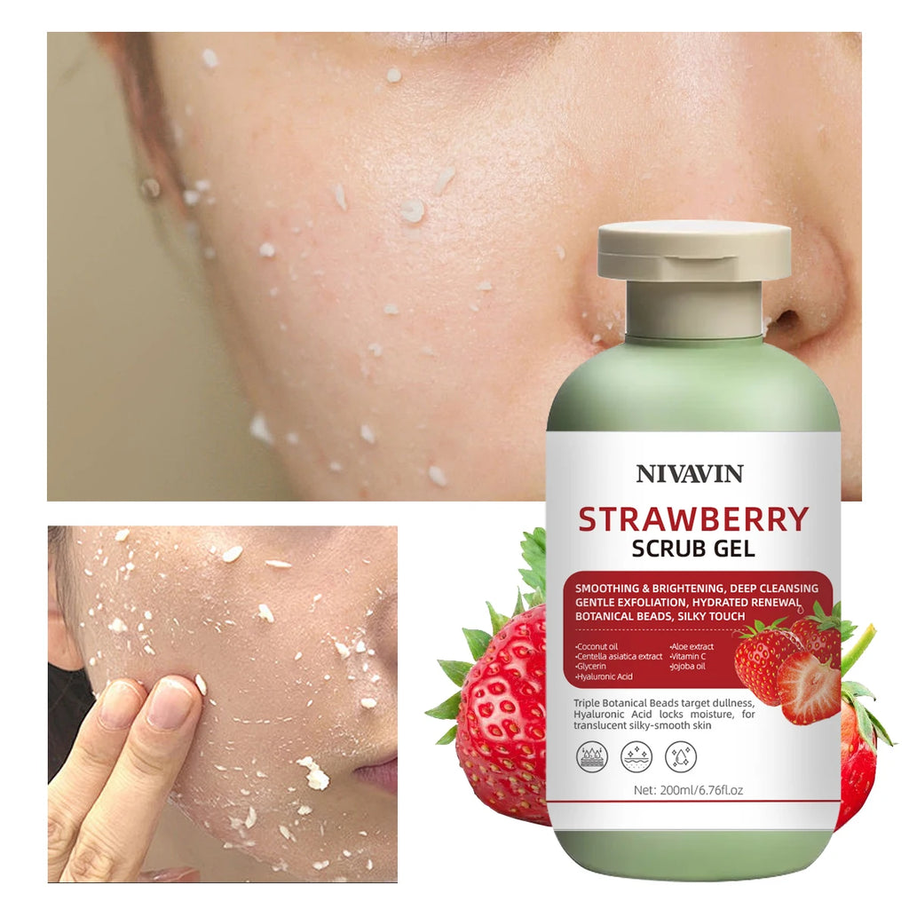NIVAVINStrawberry Skin Care Set, 200ml scrub gel + 100ml essential oil, deep cleansing and soothing skin