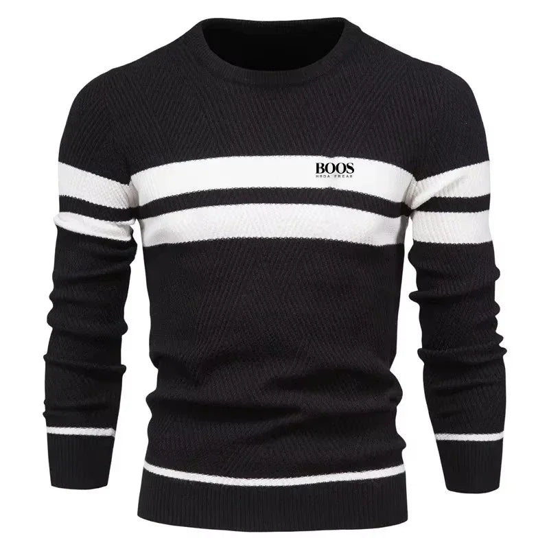 Men's Patchwork Knit O-Neck Pullover Sweater