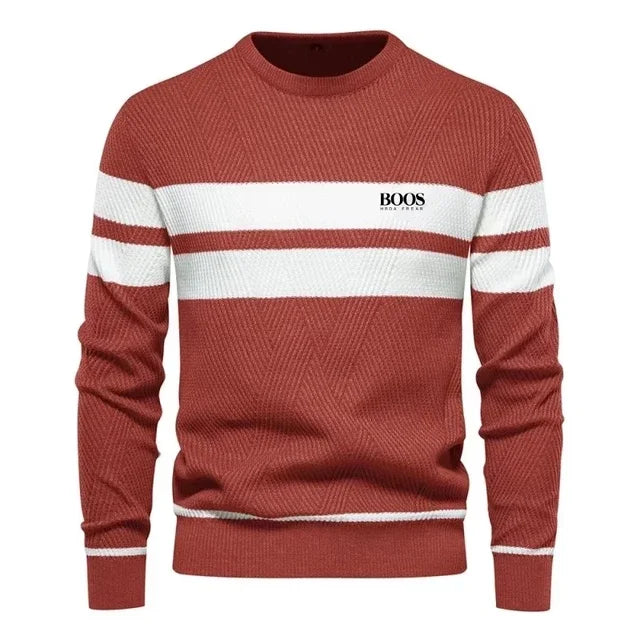 Men's Patchwork Knit O-Neck Pullover Sweater
