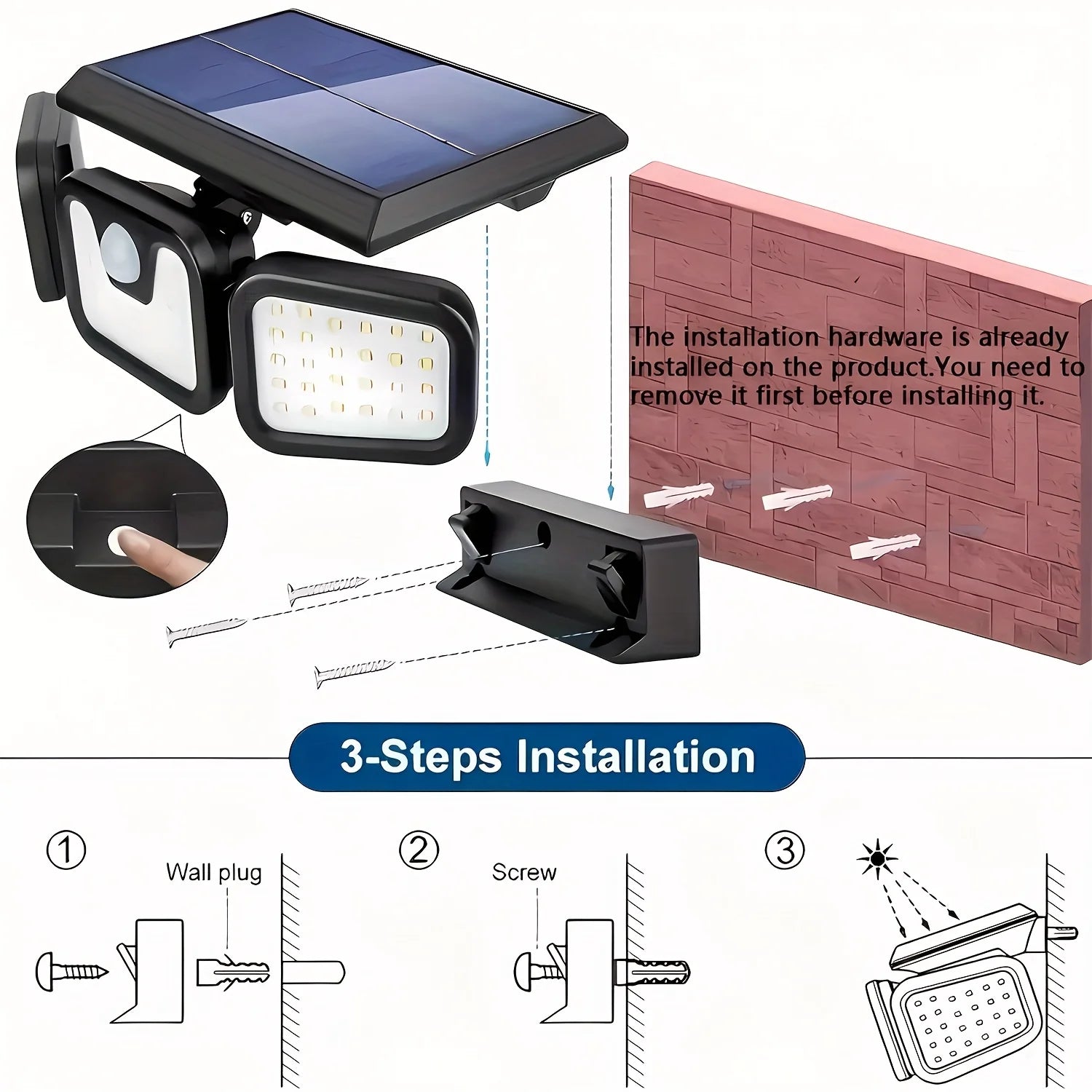 74 LED Solar Motion Sensor Light Outdoor Wall Front Door Yard Garage Pathway Christmas Lighting 3 Brightness Modes Solar Powered