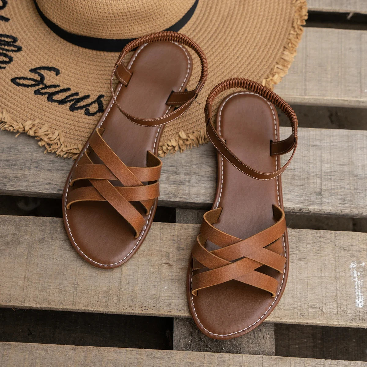 Shoes for Women 2026 Summer New Women Flat Sandals Bottom Roman Strap Sandals with Non Slip Rubber Soles Ladies Daily Sandalia