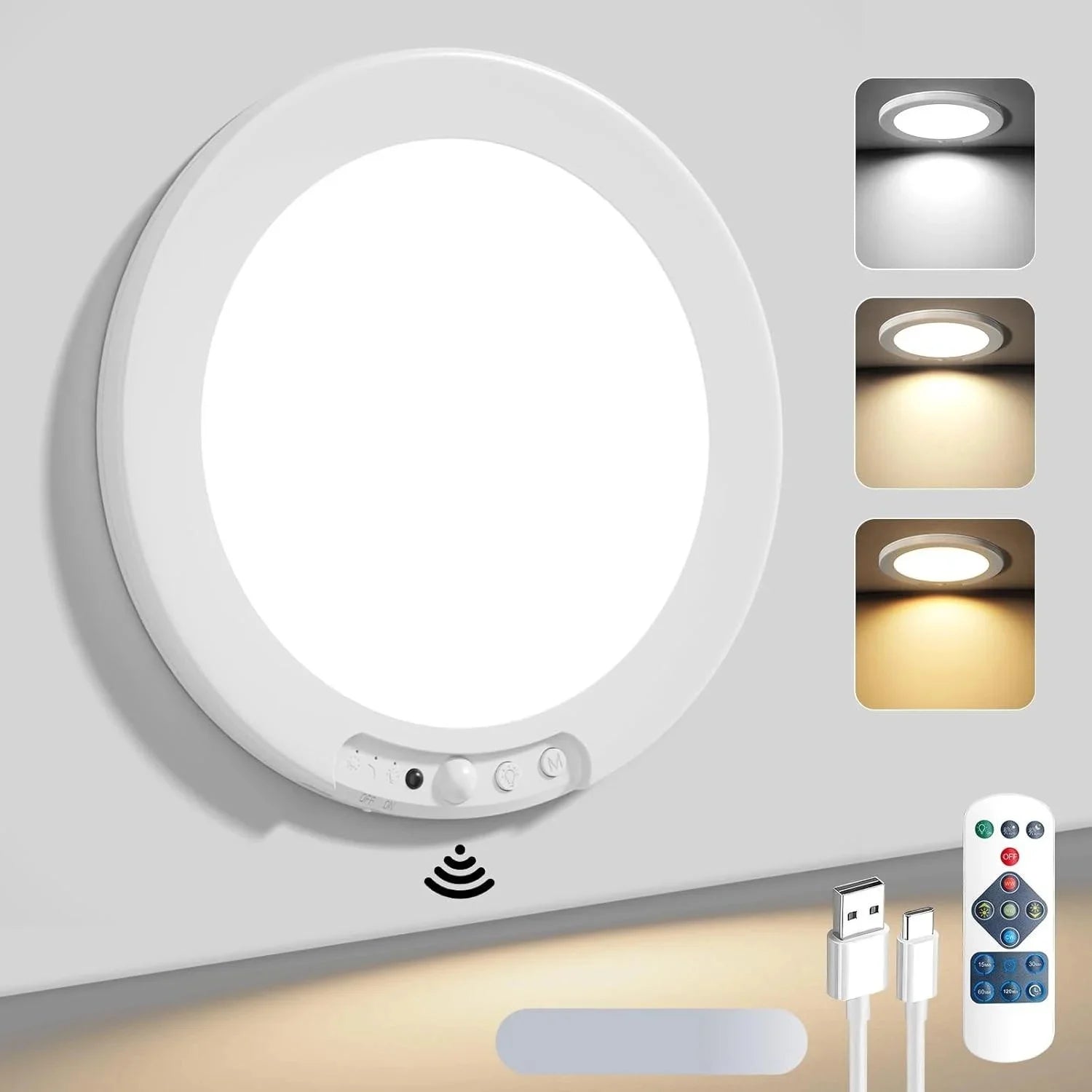 Cordless LED Motion Sensor Night Light, 4000mAh USB Rechargeable LED Light with Remote Control, Smart Sensor Light for Stair Cab