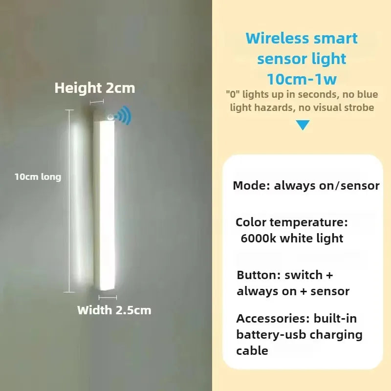 LED Motion Sensor Light Wireless LED Night Light Type C Rechargeable Light Cabinet Wardrobe Lamp Staircase Backlight For Kitchen