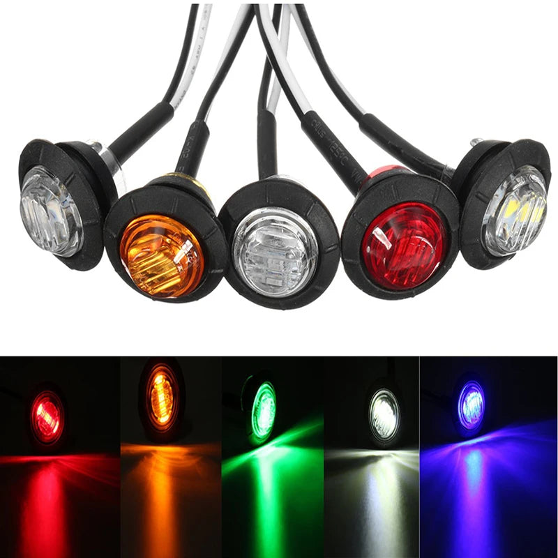 1pc 12V 24V 3LED 3/4" Round Trailer Side Marker Lights Yellow White Red For Trucks Clearance Lights Truck Turn Signal Lamp