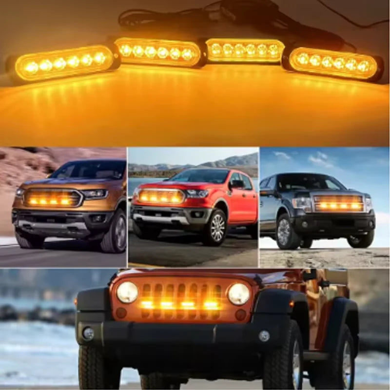 4in 1 LED Grille Lights For Trucks 6-Led Emergency Surface Mount Grill Strobe Light Mini Warning Flashing Bar For Dodge Trucks