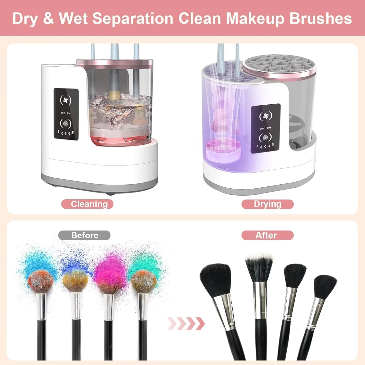 Electric Makeup Brush Cleaner Machine with Drying and Disinfecting Function Rechargeable Automatic Brushes Cleaning Tool