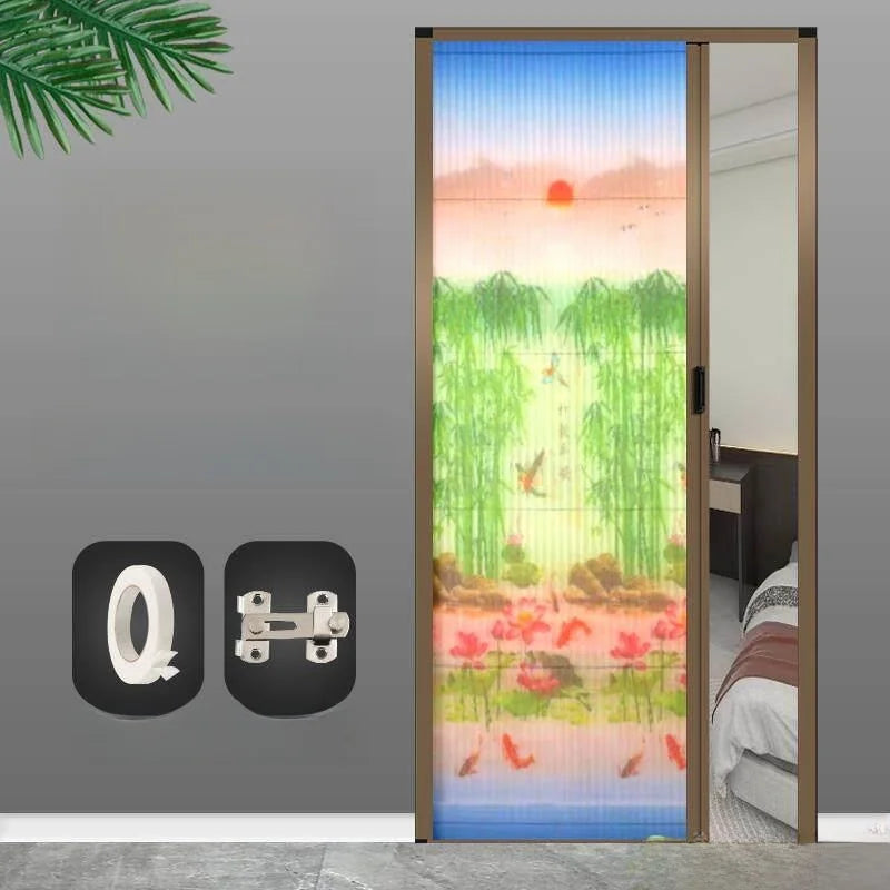 Invisible Mosquito-Proof Aluminum Alloy Sliding Door Curtain Home Entrance Screen Door Retractable Window Mesh Curtain