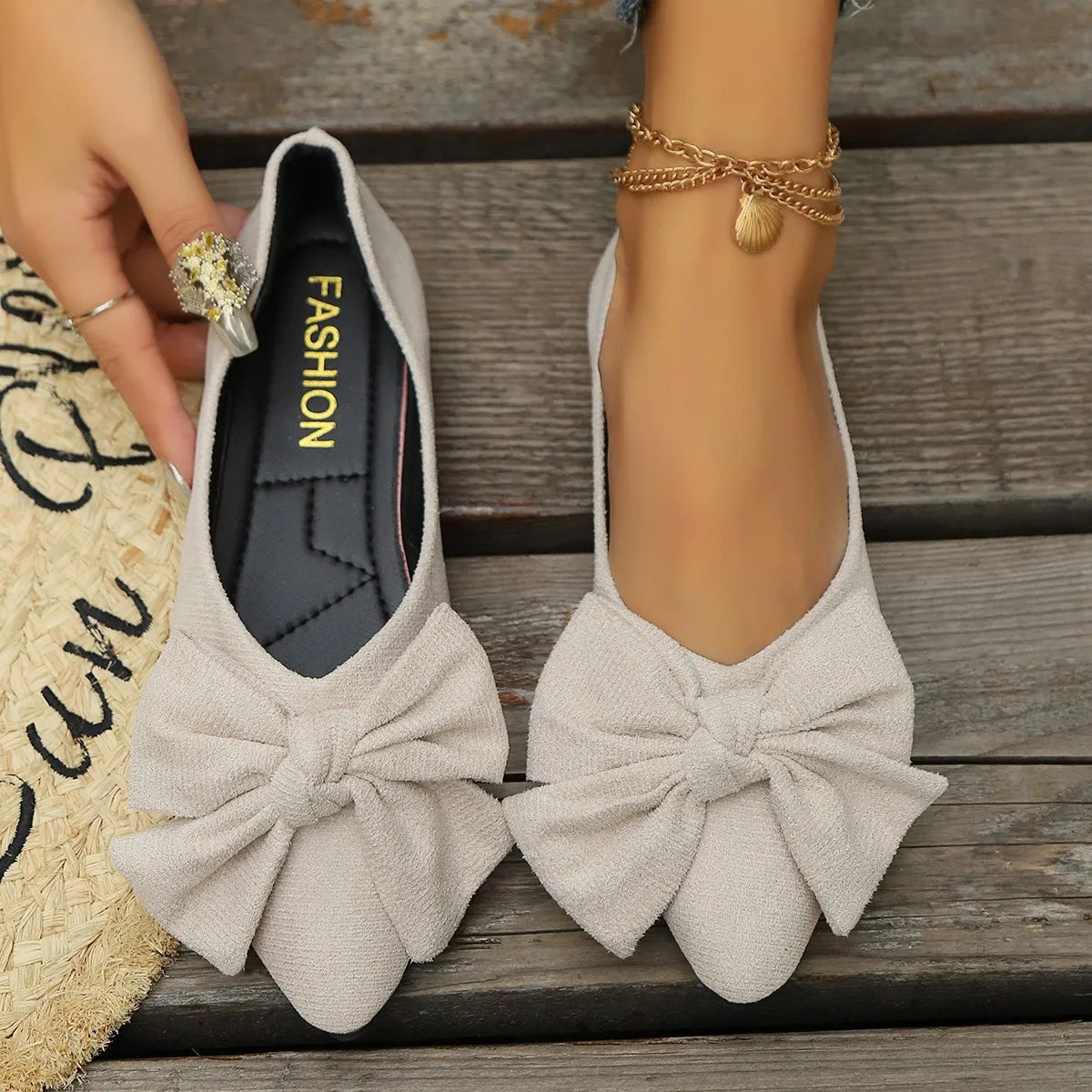 Women Flats Shoes Summer New Bow Pointed Toe Female Loafers Walking Fashion Sneakers Casual Shallow Breathable Shoes for Women