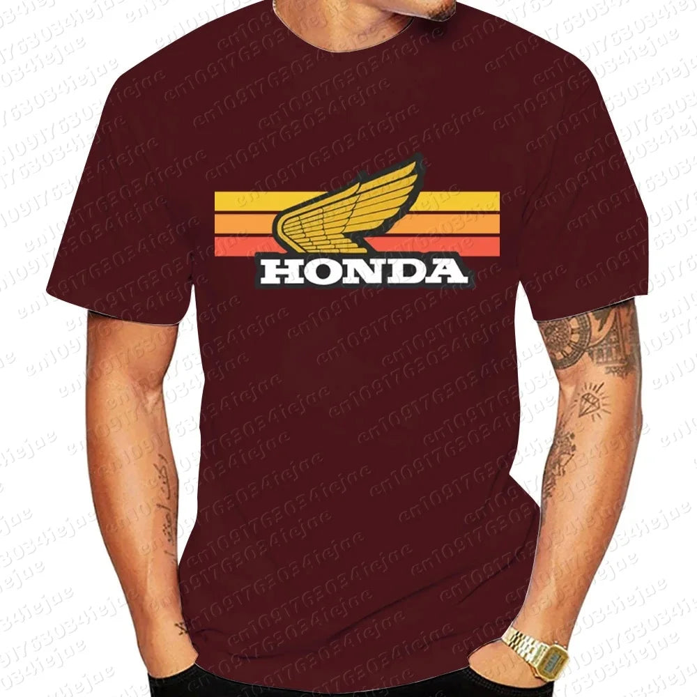 Honda Sunset Retro Men's T-shirt Summer Short-Sleeve Women's T-shirt 2025 New Fashionable 100% Cotton Couple Motorcycle Top