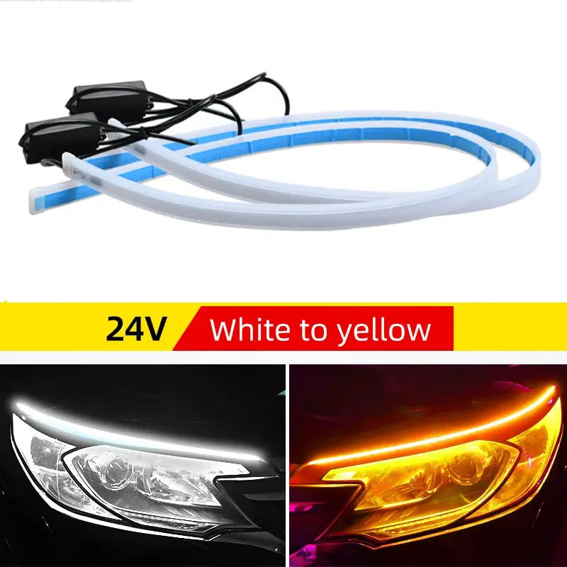 24V Truck Daytime Running Lights LED Turn Signal Light Flowing Yellow Light Start Dynamic Scan DRL Waterproof Truck Headlight