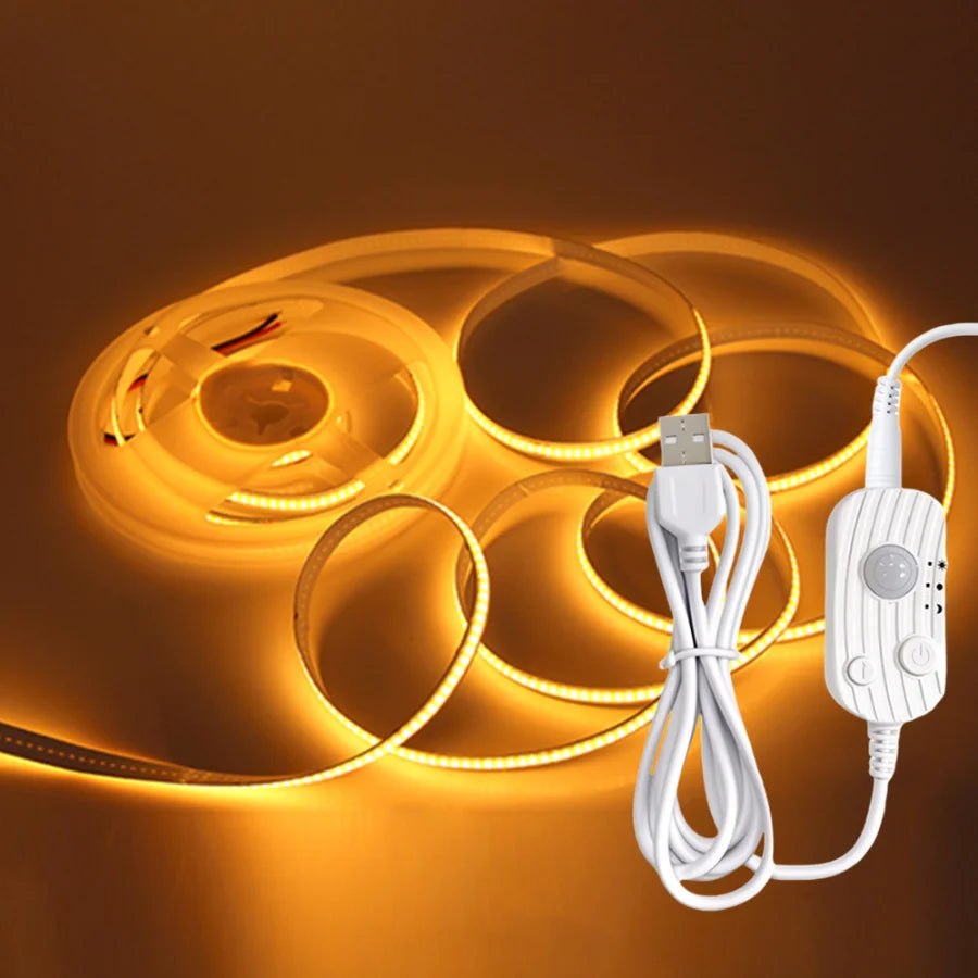 Motion Sensor Led COB Light Strip DC 5V Usb Powered Auto ON/OFF Liner Lighting Diode for Cabinet Wardrobe Kitchen Staircase