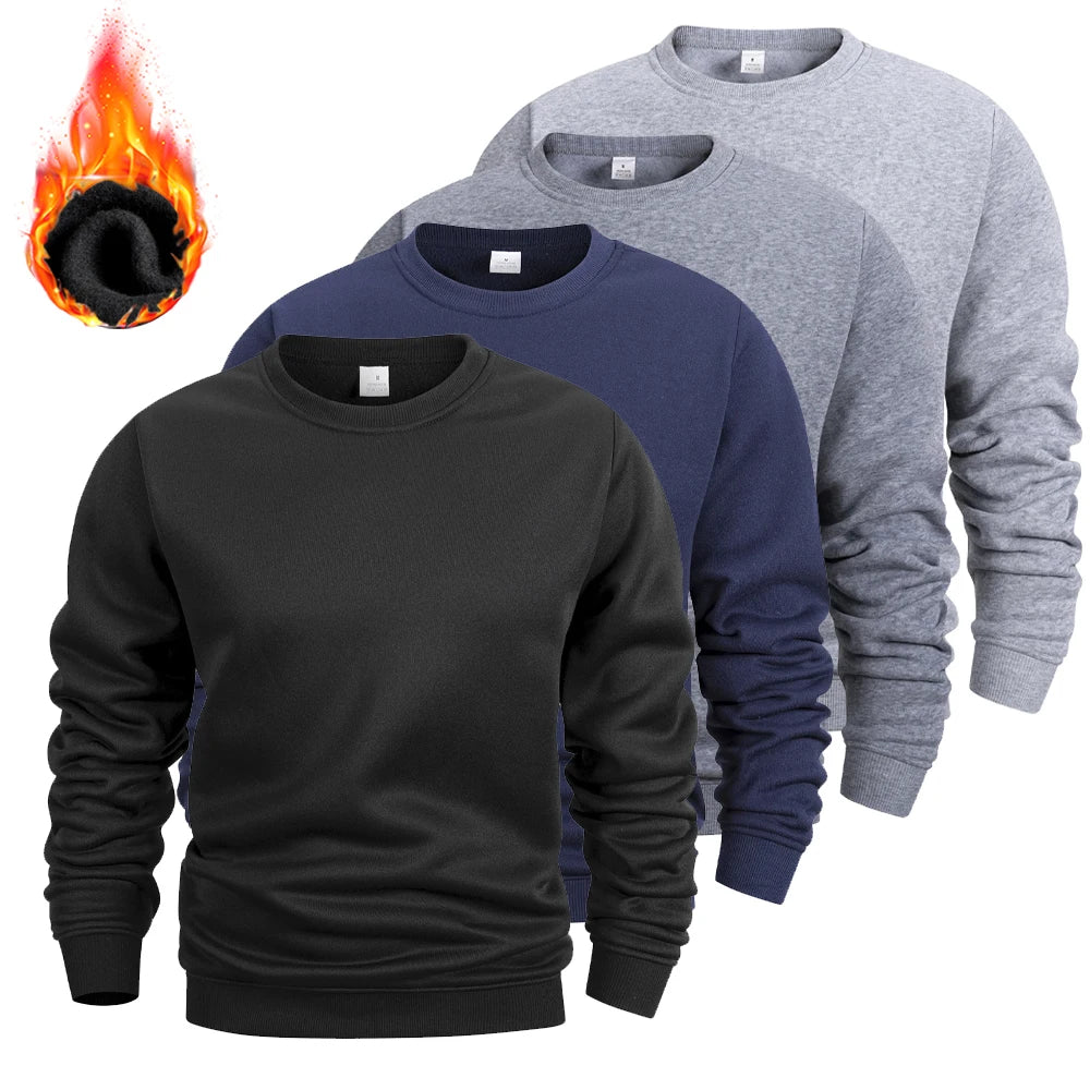 Men's Fleece Warm Hoodies Solid Crew Neck Sweatshirt - Fashion Casual Long Sleeve Pullover for Daily Wear & Outdoor Activities