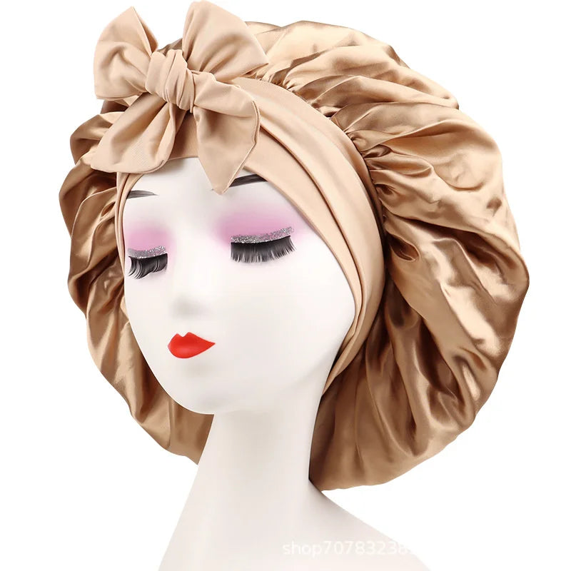 Satin Bonnet Silk Bonnet Adjustable Bonne For Sleeping Hair Bonnet With Tie Band Bonnets For Women Men shower cap