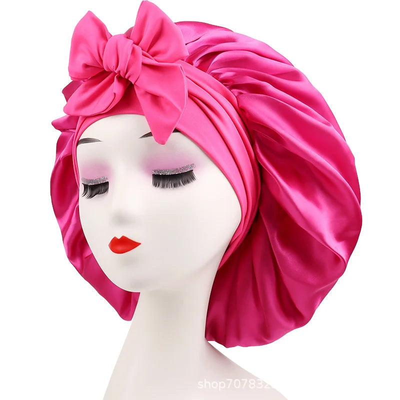 Satin Bonnet Silk Bonnet Adjustable Bonne For Sleeping Hair Bonnet With Tie Band Bonnets For Women Men shower cap