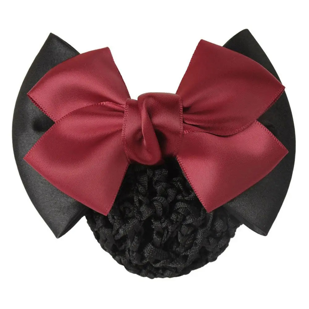 Satin Bowknot Decor Hairnet Women Girls Hair Clip Snood Net Barrette Bun Cover