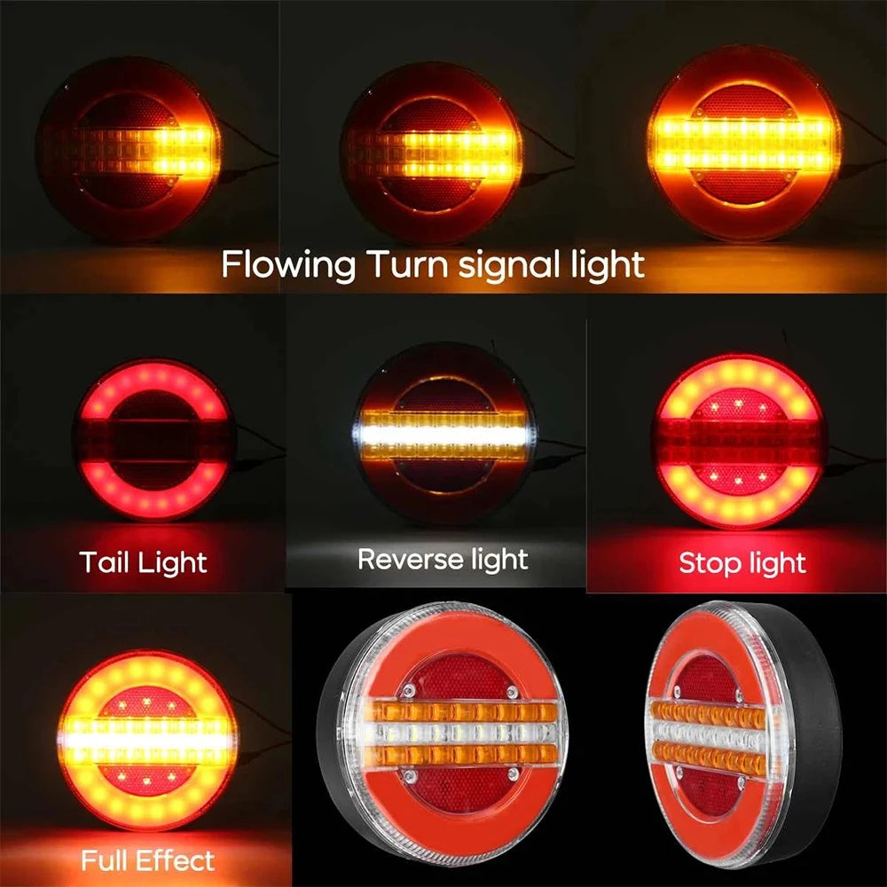 1PC 12V 24V LED Trailer Truck Rear Tail Light Taillight Reverse Brake Lights Car Boat Bus Caravan Flowing Turn Signal Lamp Tools