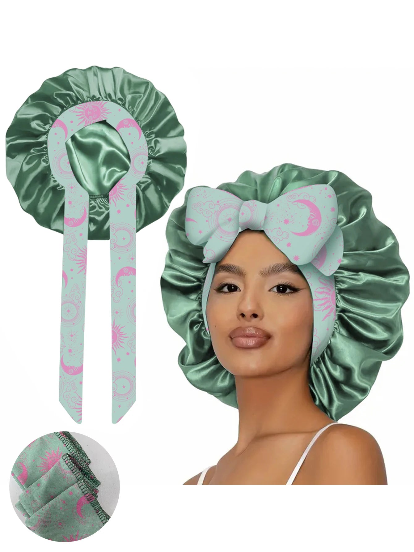 1pc  Satin bonnet with tie for women  Soft Silky Hair Care for Night Use Single Piece Stylish Hair Accessory