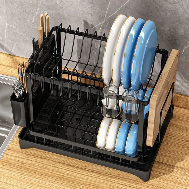 Kitchen Dish Drying Drain Rack Countertop Storage Rack with Cup Dish Knife Chopsticks Holder Home Kitchen Organizer