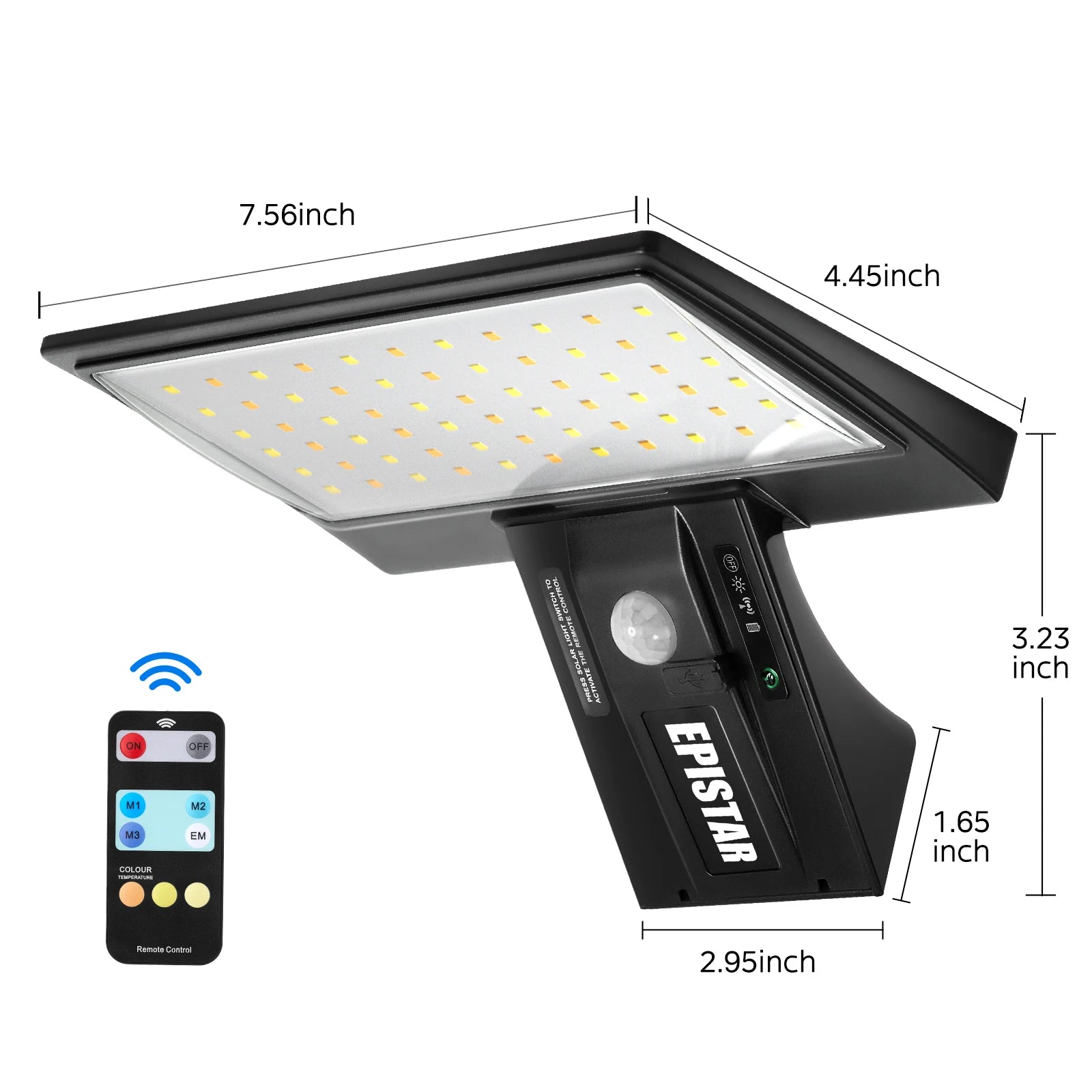 Solar Outdoor Lights 90LED Motion Sensor with Control  3 Color 4Modes Security Flood Waterproof Light for Porch Yard Garden