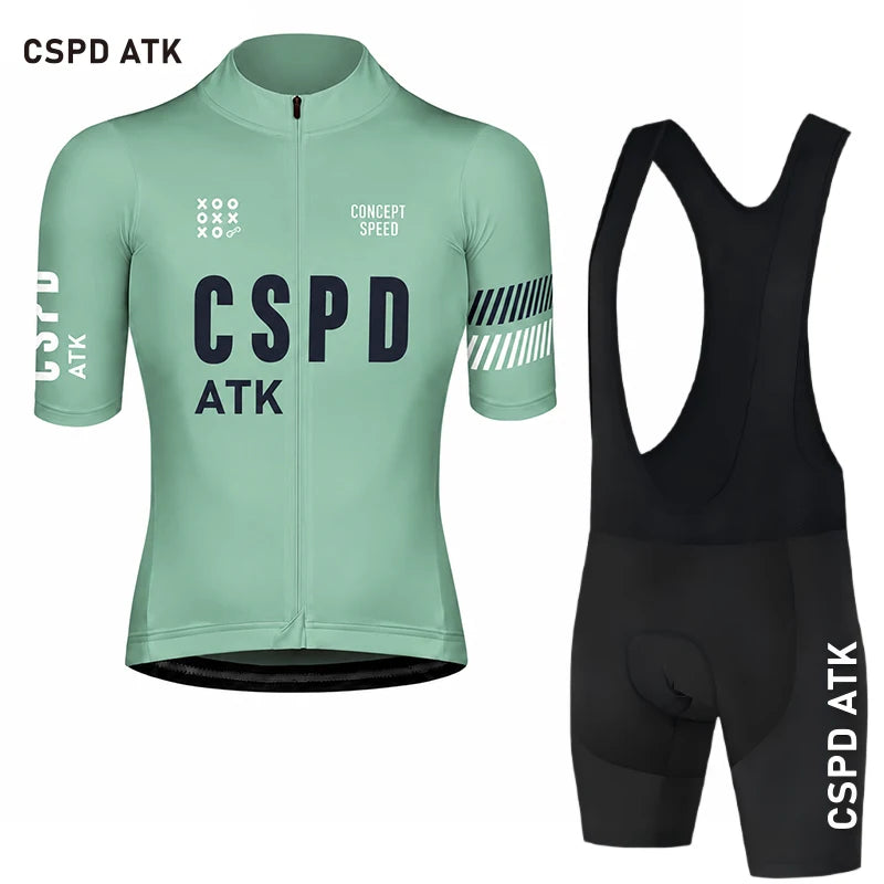 CSPD ATK men's cycling sportswear set summer lightweight cycling jersey sponge cushion cycling bib MTB cycling suit