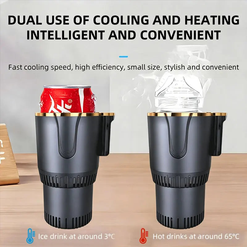 2 in 1 Smart Car Home Thermo Electric Cup Fast Cooling Heating Drink Warmer Cooler Large Screen Big Buttons 12V Plug and Play