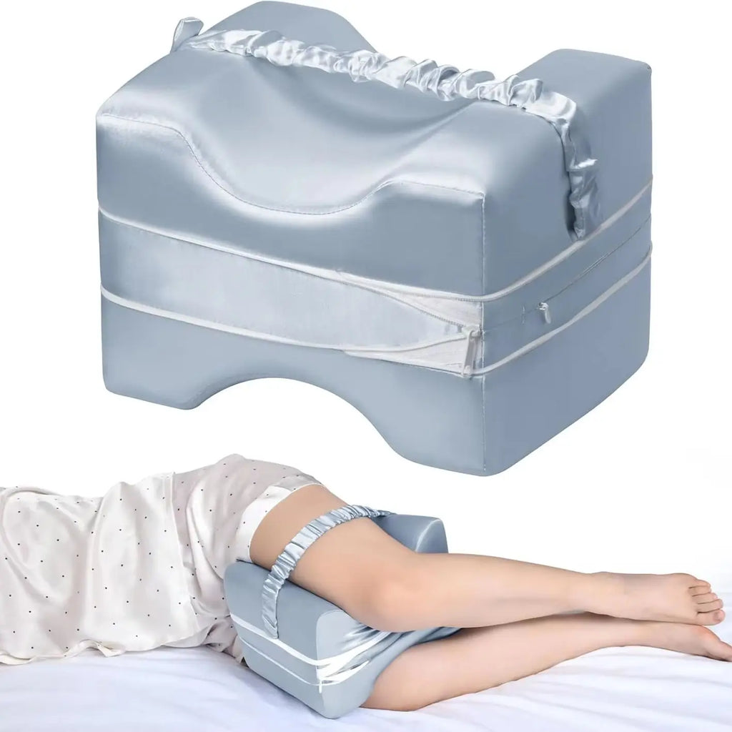 Side Sleeper Knee Pillow with Satin Cover, Adjustable Design Relieves Hip Back Pain & Supports Spine Alignment