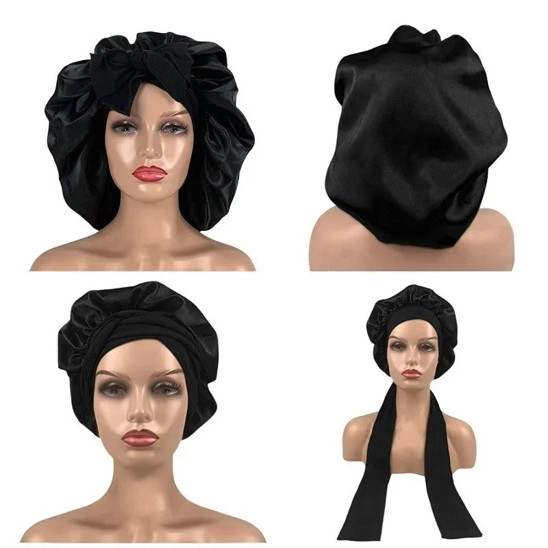 Satin Bonnet Silk Bonnet Adjustable Bonne For Sleeping Hair Bonnet With Tie Band Bonnets For Women Men shower cap