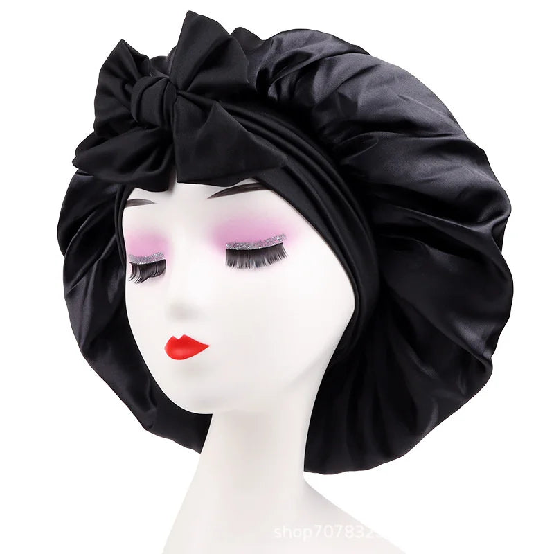 Satin Bonnet Silk Bonnet Adjustable Bonne For Sleeping Hair Bonnet With Tie Band Bonnets For Women Men shower cap