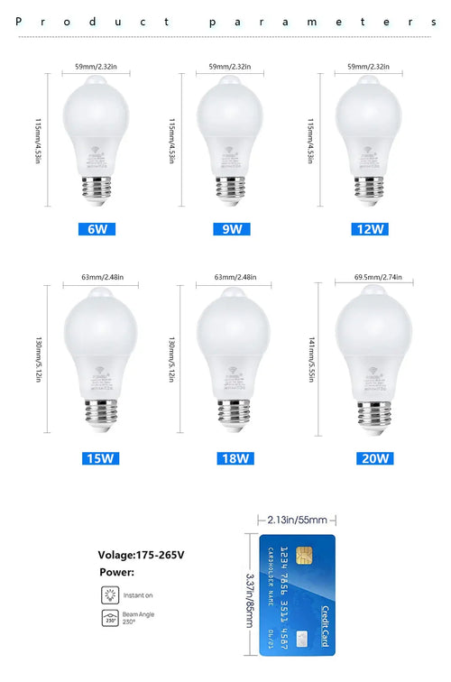 2 pcs Motion Sensor LED Light 220V E27 6W 9W 12W 15W 18W 20W LED Lamp Auto Smart Infrared LED Bulb Energy Saving Bombillas Home
