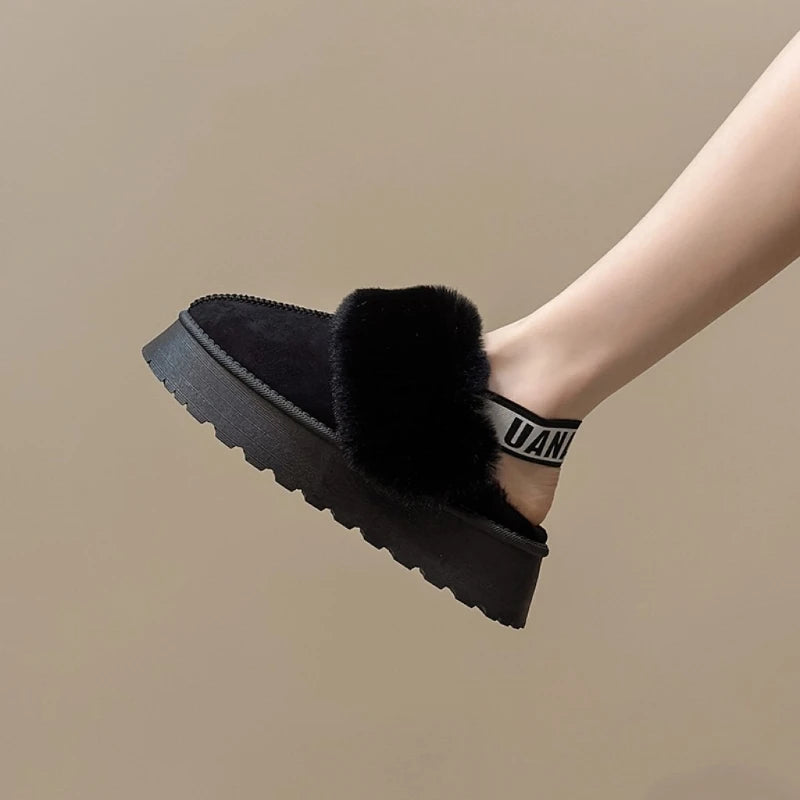 Womens Winter New Fashion Round Toe Designer Thick Bottom Non-slip Slippers Female Outdoor Plush Warm Versatile Cotton Shoes 41
