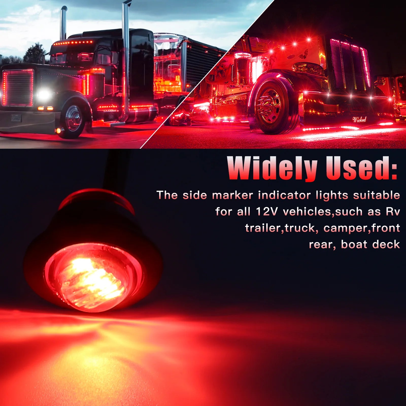 10Pcs LED Side Marker Lights 12V/24V Truck Warning Tail Light Trailer Lorry Car Caravan Boat Turn Signal Lamp Indicators Light
