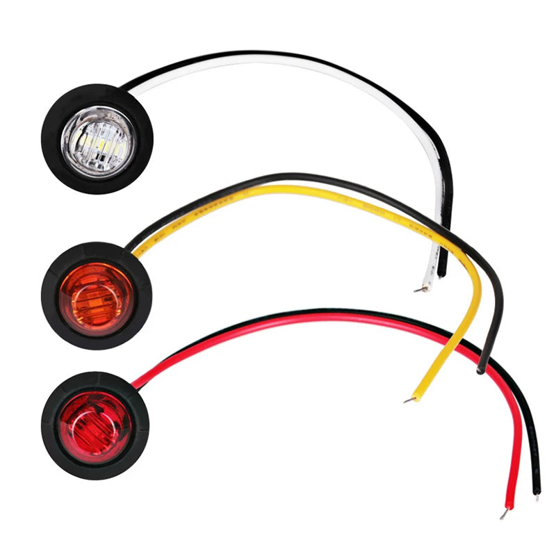 1pc 12V 24V 3LED 3/4" Round Trailer Side Marker Lights Yellow White Red For Trucks Clearance Lights Truck Turn Signal Lamp