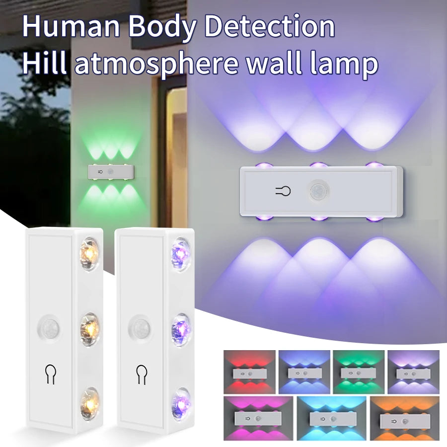 6Leds Double-head Motion Sensor Light 3Colors/RGB Night Light USB Rechargeable Magnetic Wall Lamp Touch Dimming Bedside Lighting
